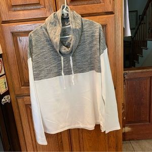 White & gray long sleeve cowl neck sweatshirt by SO.